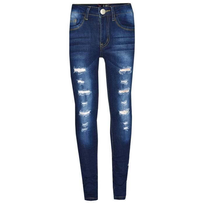 Enfants Garcons Denim maigre Jeans Dechiree Extensible Slim pantalons 5 14 Ans