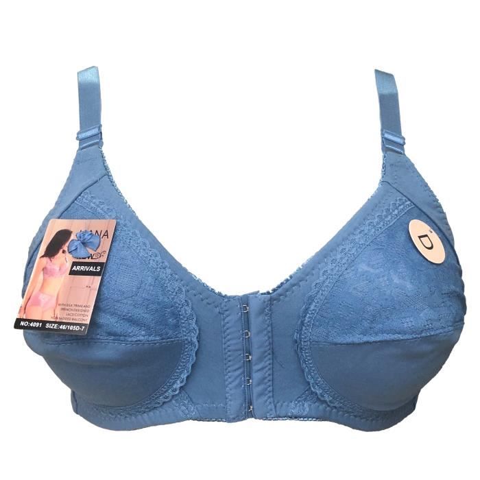 Soutien-gorge 105D Sans Armatures à Ouverture Devant – Bleu à Pois, Fermeture Avant, Taille Confort