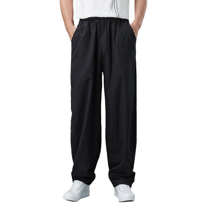 Pantalon en lin ample pour homme, pantalon en lin pour homme, pantalon en  lin droit japonais, pantalon en lin en coton à taille élastique pour homme  -  France