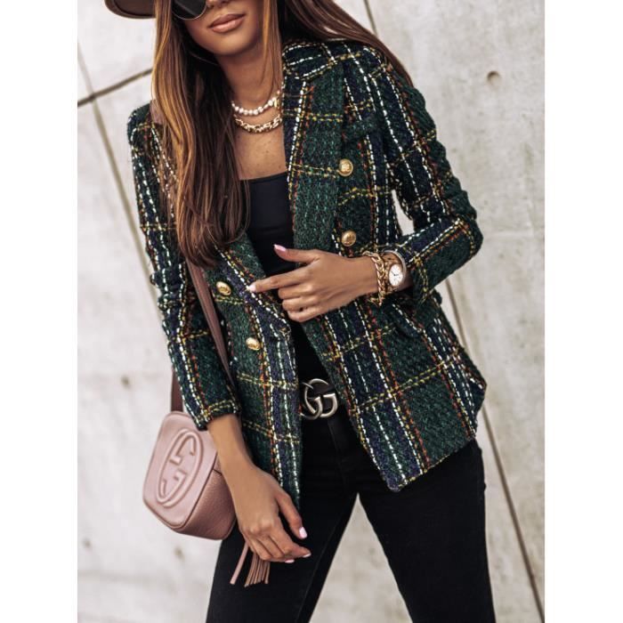 Femme Blazer A Carreaux Elegant Manches Longues Slim Fit Bureau Affaires Veste De Costume Devant Ouvert Manteau vert M Vert Cdiscount Pret a Porter