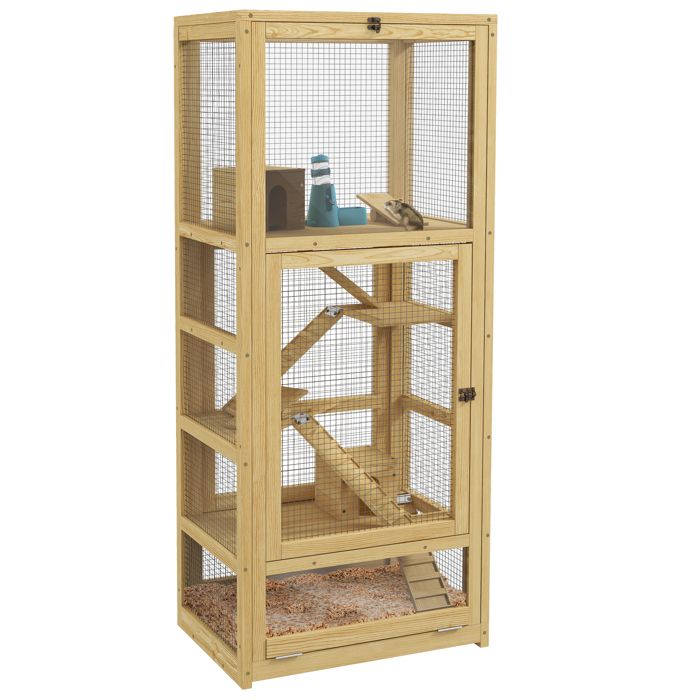 Cage pour hamsters - PawHut - souris petits animaux bois 5 niveaux échelle niche balançoire plateau amovible - bois - 54x38x131cm