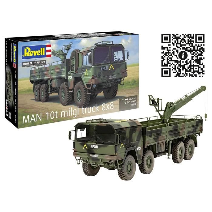 Maquette Véhicule Militaire - REVELL - MAN 10t milgl truck 8x8 - 245 pièces - Échelle 1:35 - Vert