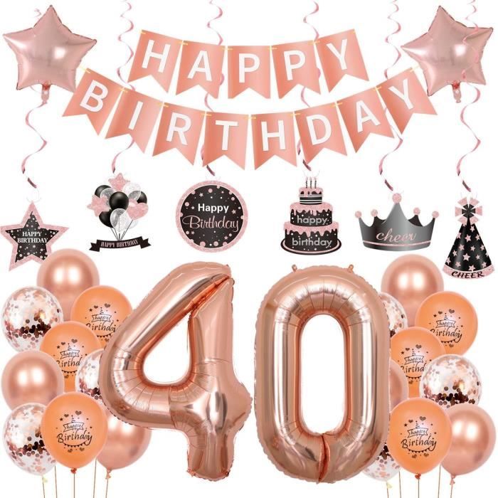 Cadeau 40 Ans Femme Décorations De 40E Anniversaire Pour Femme - Bannière Or Rose Happy Birthday