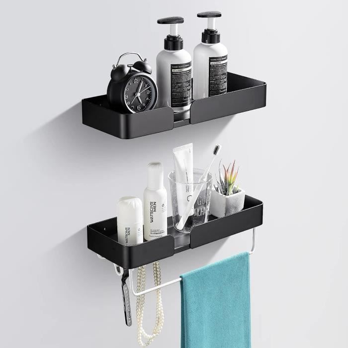 Étagère De Douche, 2 PCS Etagere Salle Angle De Bain Antirouille Rangement Salle De Bain Sans Percage Accessoire De Rangement Adhesif Avec Crochets Noir 90026333