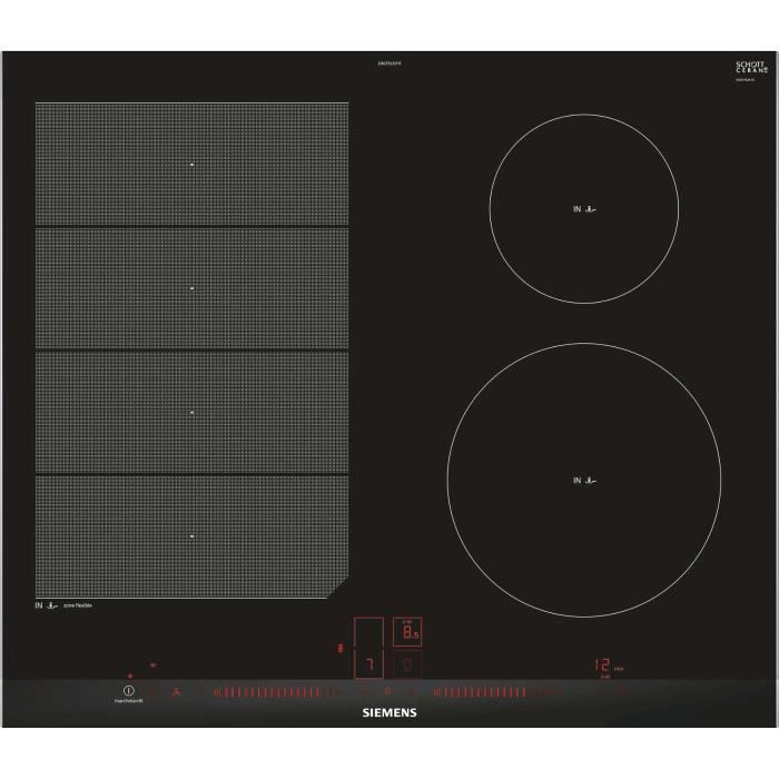 Table de cuisson à induction 60cm 4 feux 7400w flexinduction noir - EX675LEV1F - SIEMENS