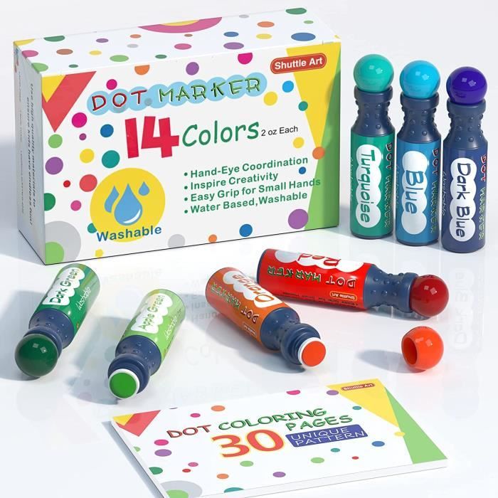 Dot Marker, Shuttle Art Feutre Coloriage Enfant de 14 Couleurs avec 10