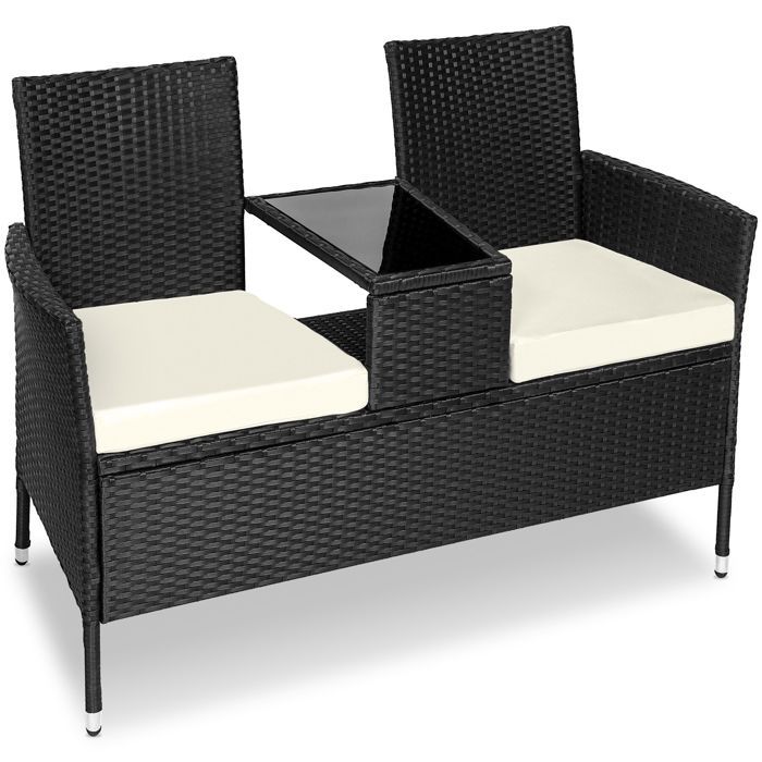 Fauteuils de jardin - TECTAKE - Canapé de jardin NARBONNE 2 places en rotin résistant aux UV 133 x 63 x 84 cm - Noir/Beige Fauteuils de jardin - TECTAKE - Canapé de jardin NARBONNE 2 places en rotin résistant aux UV 133 x 63 x 84 cm - Noir/Beige