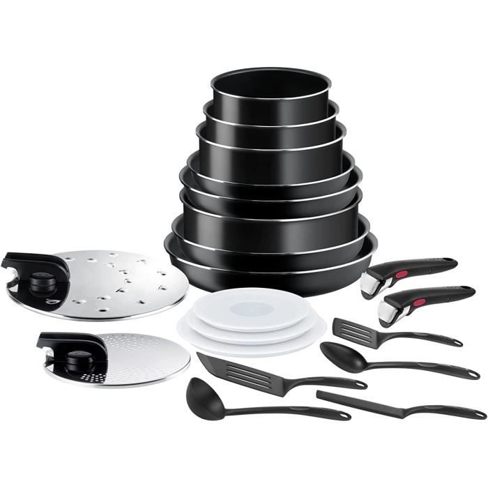 Tefal Ingenio Easy On Batterie de cuisine 20 pieces, Revetement antiadhesif, Indicateur de demarrage de cuisson, Base de diff