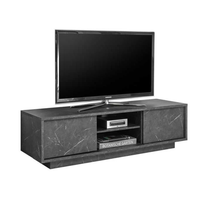 meuble tv 2 portes 2 niches marbre noir burano l 138 x l 43 x h 44 cdiscount maison