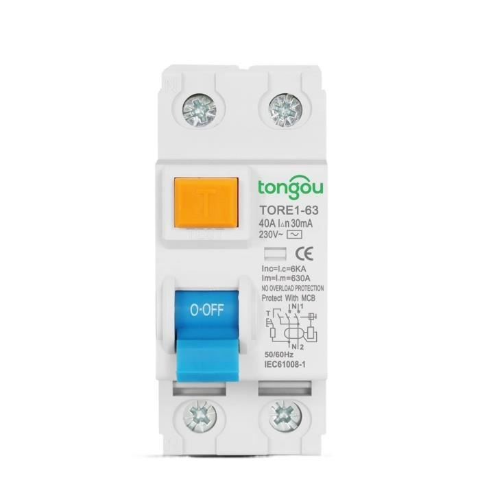 Disjoncteur Différentiel 30mA 63A Type A 2P - Protection Fuite Courant, Montage Rail DIN, 230V AC, Pour Maison/industrie