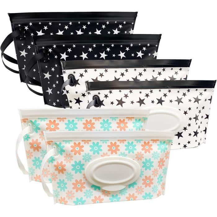 XOXVURI Lot De 3 Pochette Lingettes Humides Réutilisables – Distributeur Bébé Motif Élégant, Sac à Lingettes Portable Et Étanché