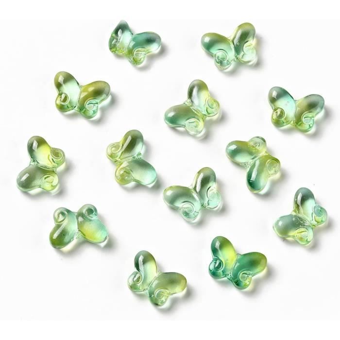 Lot De 200 Perles Vintage En Verre Vert Pomme - Forme Papillon Ancienne Pour Création Bijoux