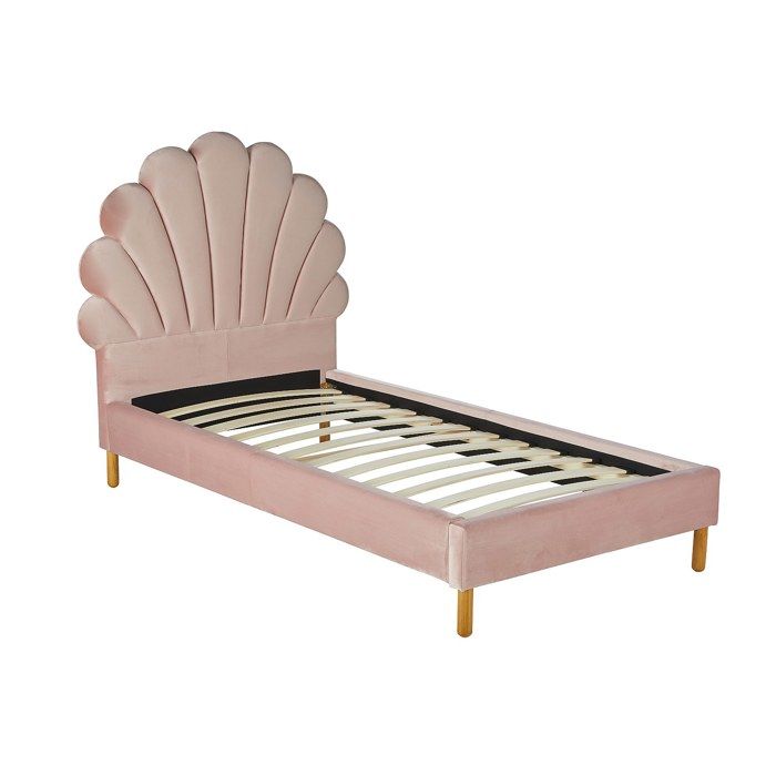 Lit coquillage 90 x 190 cm - Velours - Rose - MOANA
