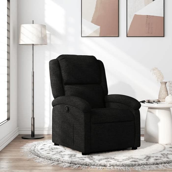 Fauteuil De Massage Inclinable Noir Similicuir - 6 Points De Vibration, Repose-pieds, Inclinaison Manuelle