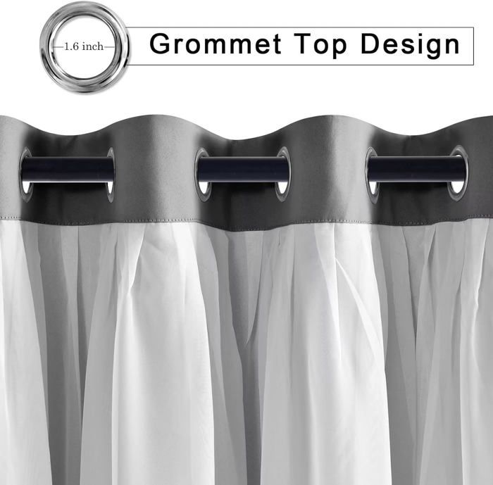 Rideaux Transparents En Tulle Avec Embrasses, Gris Argenté, Rideaux