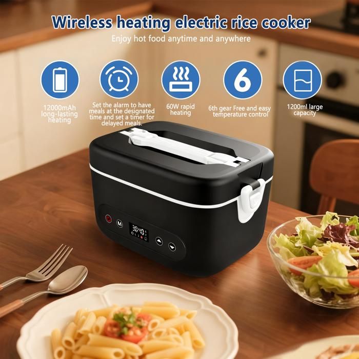 80W Gamelle Chauffante Electrique,1.8L Chauffage Rapide 12V 24V 220V Lunch Box, 3 en 1 Portable Boite Repas avec Couverts et Sac - Maison 80W Gamelle Chauffante Electrique,1.8L Chauffage Rapide 12V 24V 220V Lunch Box, 3 en 1 Portable Boite Repas avec Couverts et Sac - Maison