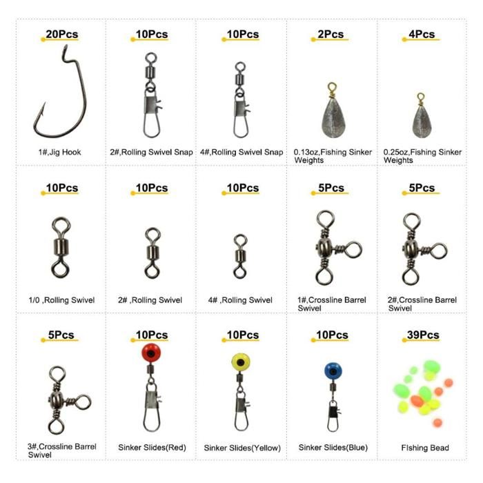 Kit D’accessoires De Pêche Complet – Hameçons, Plombs, émerillons, Perles, Dans Une Boîte De Rangement