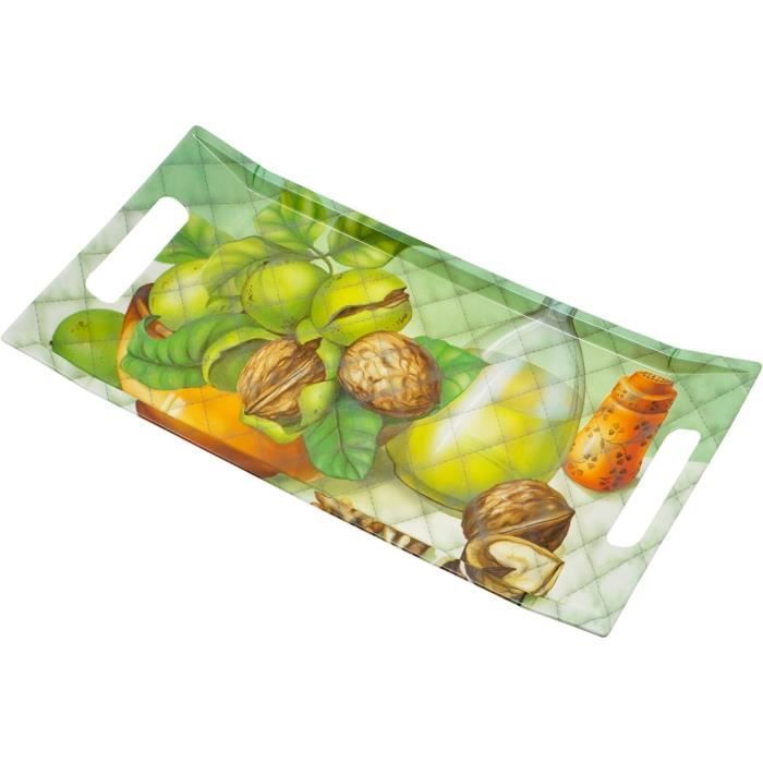 Plateau De Service Mélamine - Motif Branches Saule Bleu/Vert - 40x20 Cm