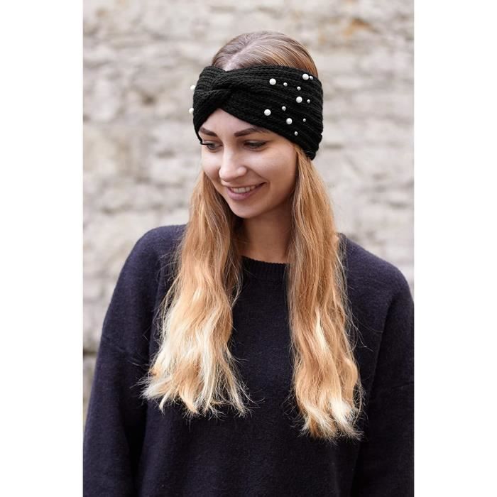 Bandeau cache-oreilles pour femme - tricoté - à perles - hiver[118