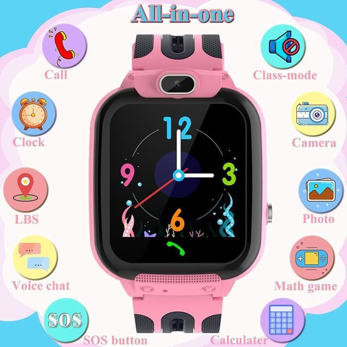 Montre Connectée Enfant EUNICECG Avec GPS, Appels, SOS, étanche IP68, Jeux - Cadeau Pour Enfants 4 à 13 Ans