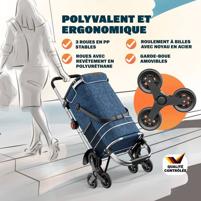 Chariot De Courses Sac Shopping À Roulettes Pour Courses Bleu 40 L 30 Kg à  Prix Carrefour