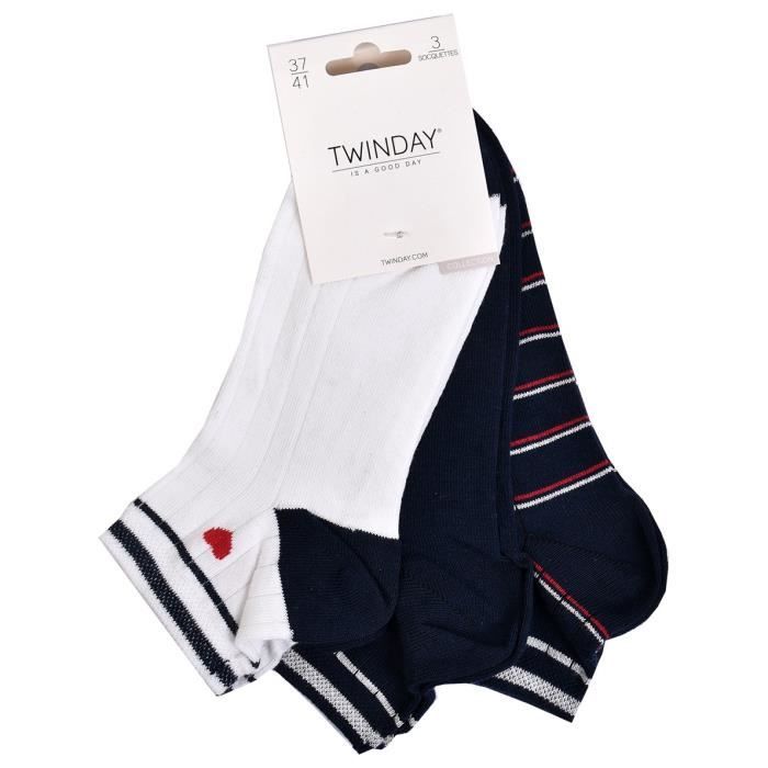 Chaussettes Courtes femme TWINDAY Pack de Paires COEUR MARINE