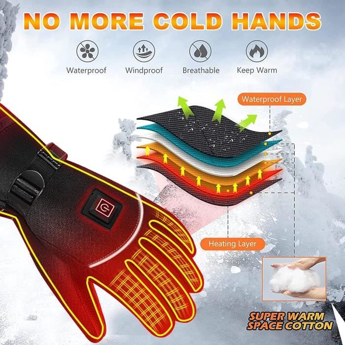 3m Gants chauffants en coton Hiver Chauffe-main Gants thermiques  électriques Imperméable à l'eau Chauffé pour cyclisme Moto Vélo Ski  Extérieur