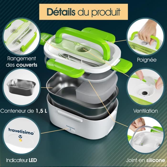 Gamelle Chauffante Électrique Bella Epoca 1L - Boîte Repas 2 Compartiments Acier Inox, 220V