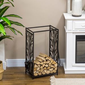 Serviteur Cheminée Moderne Relaxdays Serviteur Cheminée 5 Pièces - Support Pelle Balai Pince Acier Noir Pelle Balai Pince Cheminée