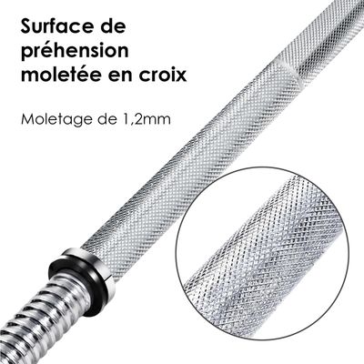 Barre EZ Curl Wuuhoo Gerrit SZ 120cm Ou 140cm - 25mm Olympique - Charge Max 90kg - Poignées Moletées Croisées