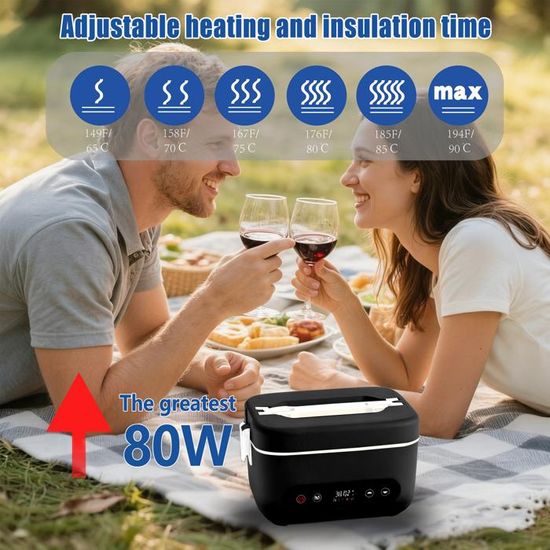 Gamelle Chauffante Électrique 1.3L Avec Batterie - Lunch Box Portable Rechargeable Minuterie Gamelle Chauffante Électrique 1.3L Avec Batterie - Lunch Box Portable Rechargeable Minuterie