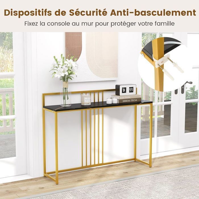 GIANTEX Steel Console Table with Marble Pattern, Entrance Table with 2 Shelves, Space-Saving and Smooth Surface for Living Room, Entrance, 120 x 29.5