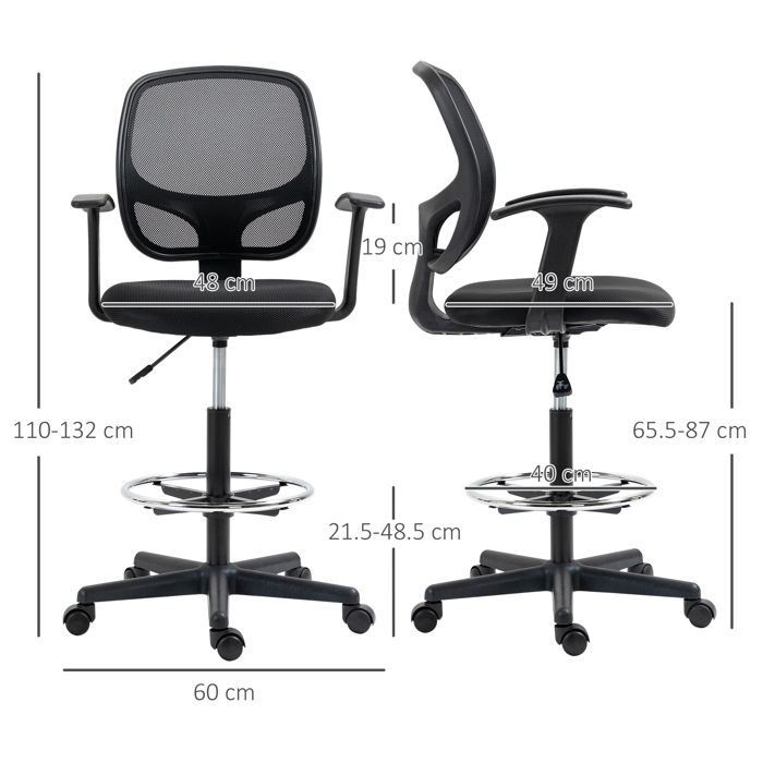 Fauteuil De Bureau Ergonomique HOMCOM – Hauteur Et Repose-pieds Réglables, Tissu élastique, Charge 120 Kg