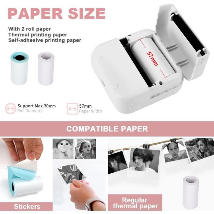 Acheter Rouleau De Papier Autocollant Imprimable Papier Thermique Direct Avec Auto-adhésif 57*30mm Pour Imprimante Thermique De Poche PeriPage A6 Pour Imprimante Photo PAPERANG P1/P2