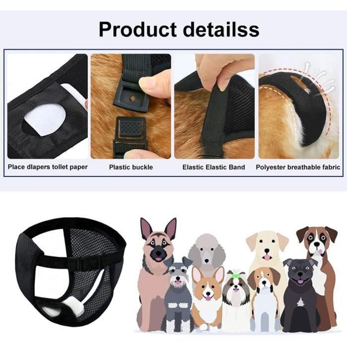 Couches Lavables Pour Chien – Réutilisables, Réglables Taille M (32-43 Cm) – Pour Incontinence Et Périodes De Chaleur