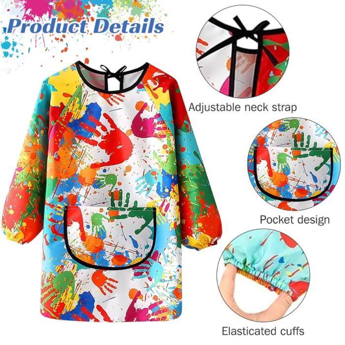 Tablier Peinture Enfant 3-8 Ans - Blouse Imperméable Avec Poches Garçon Fille