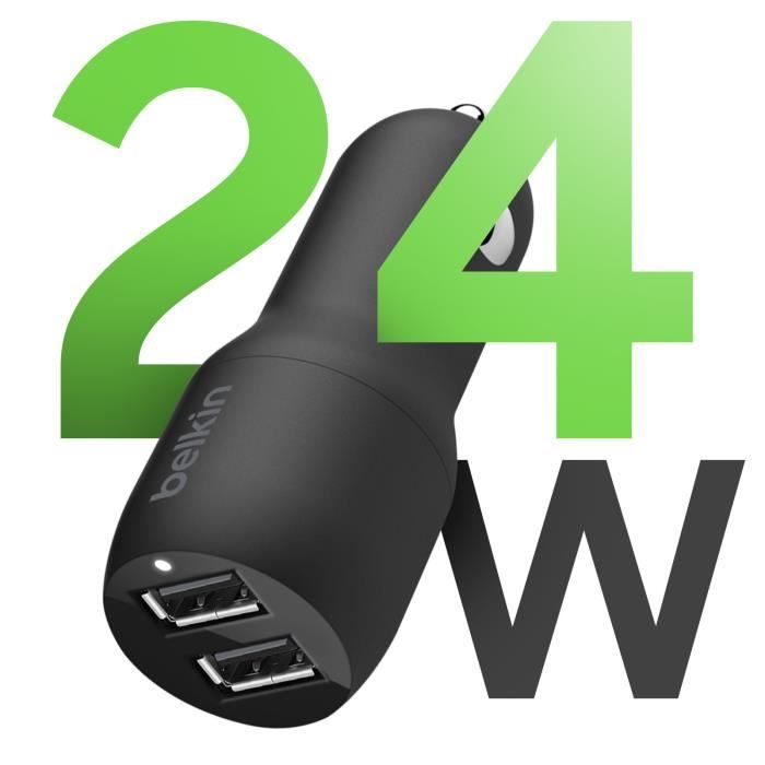Chargeur voiture 2 Ports USB 24W et Câble USB-C 1 mètre Compact Belkin Noir  - Cdiscount Informatique