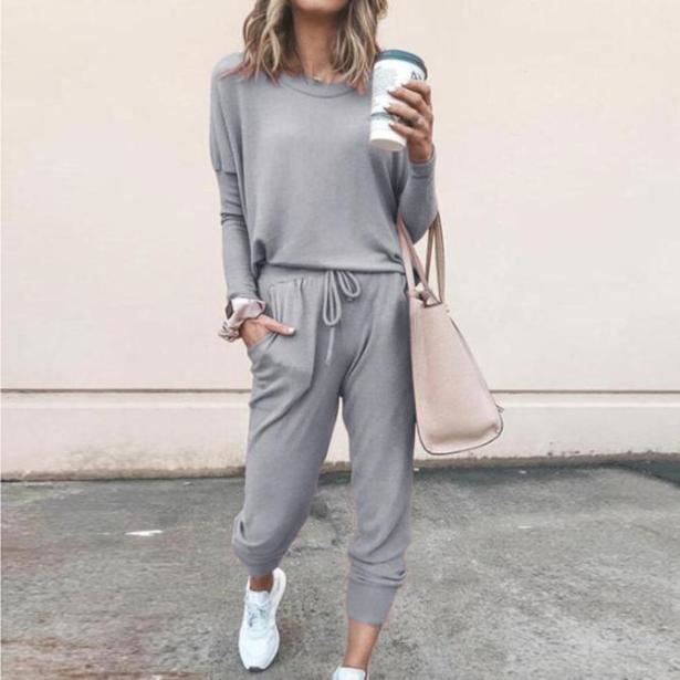 QUNERY Survêtement Femme Ensemble Tenue Sport Femme T-Shirt Manches  Longues+Pantalon Jogging Femme avec Poches Sportswear Casual Ensemble  Pyjama bleu S : : Mode