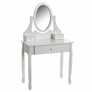 Coiffeuse Scandinave Avec Miroir LED JUMI - Blanc, 2 Tiroirs, Design Bois De Hêtre - Pour Chambre, Bureau