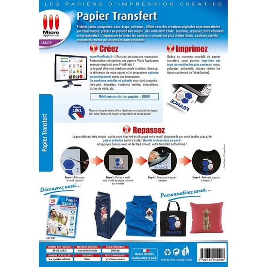 Papier Transfert Textile Pochette 10 Feuilles A4 1 Feuille Sulfurisé  Incluse & Autocollant - Cdiscount Au quotidien