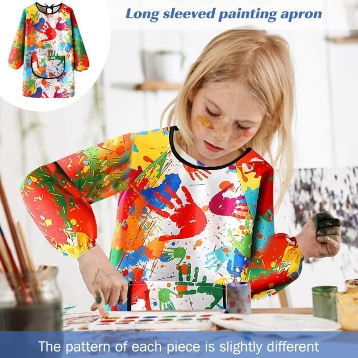 Tablier Peinture Enfant – Manches Longues Imperméable – Poche – Vert – Taille 130-145 Cm – Pour 3-8 Ans