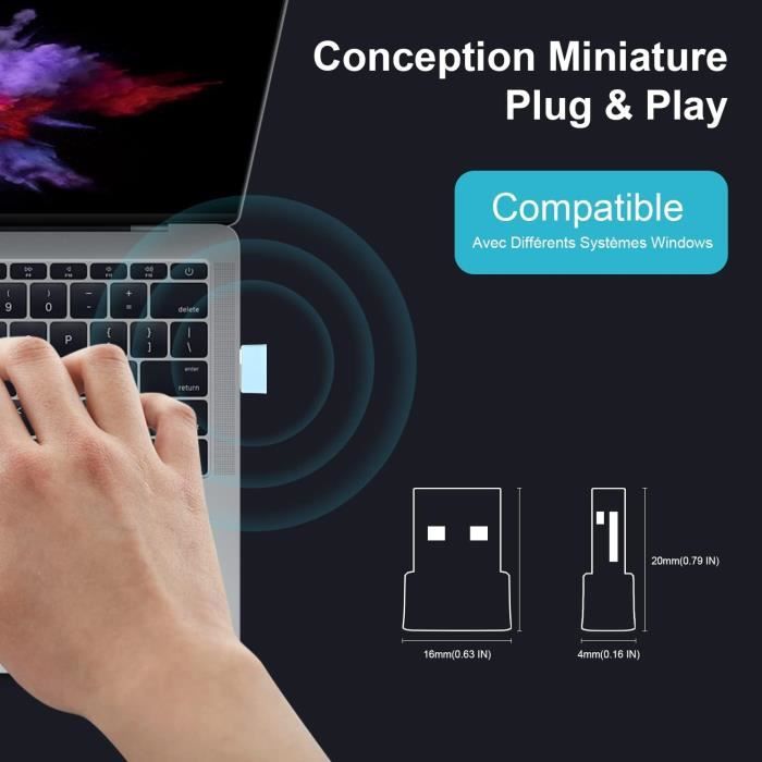Clé WiFi Puissante N300 Mbps, Adaptateur USB WiFi, Dongle WiFi, Bouton