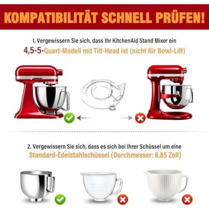 Couvercle Eclaboussure Kitchenaid QWORK Bouclier Verseur Pour Bol KitchenAid 4,8L - Anti-éclaboussures - Compatible Plusieurs Modèles Accessoire Batteur KitchenAid