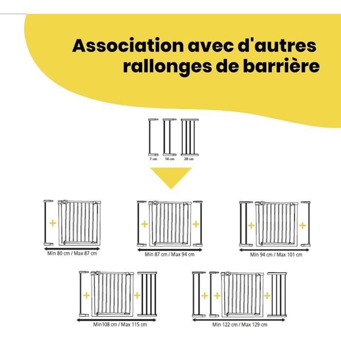 Extension Pour Barrière De Sécurité Megane - Rallonge Blanc/Gris 28 Cm | Compatible Barrière Bébé | Installation Facile