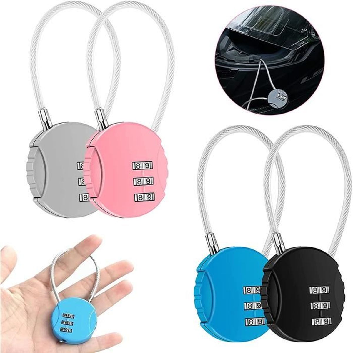 Câble Antivol Double Boucle Diyeeni – Acier Inoxydable 100 Cm, Diamètre 2 Mm – Léger Et Compact – Pour Vélo, Scooter – Noir, Vert Ou Argent
