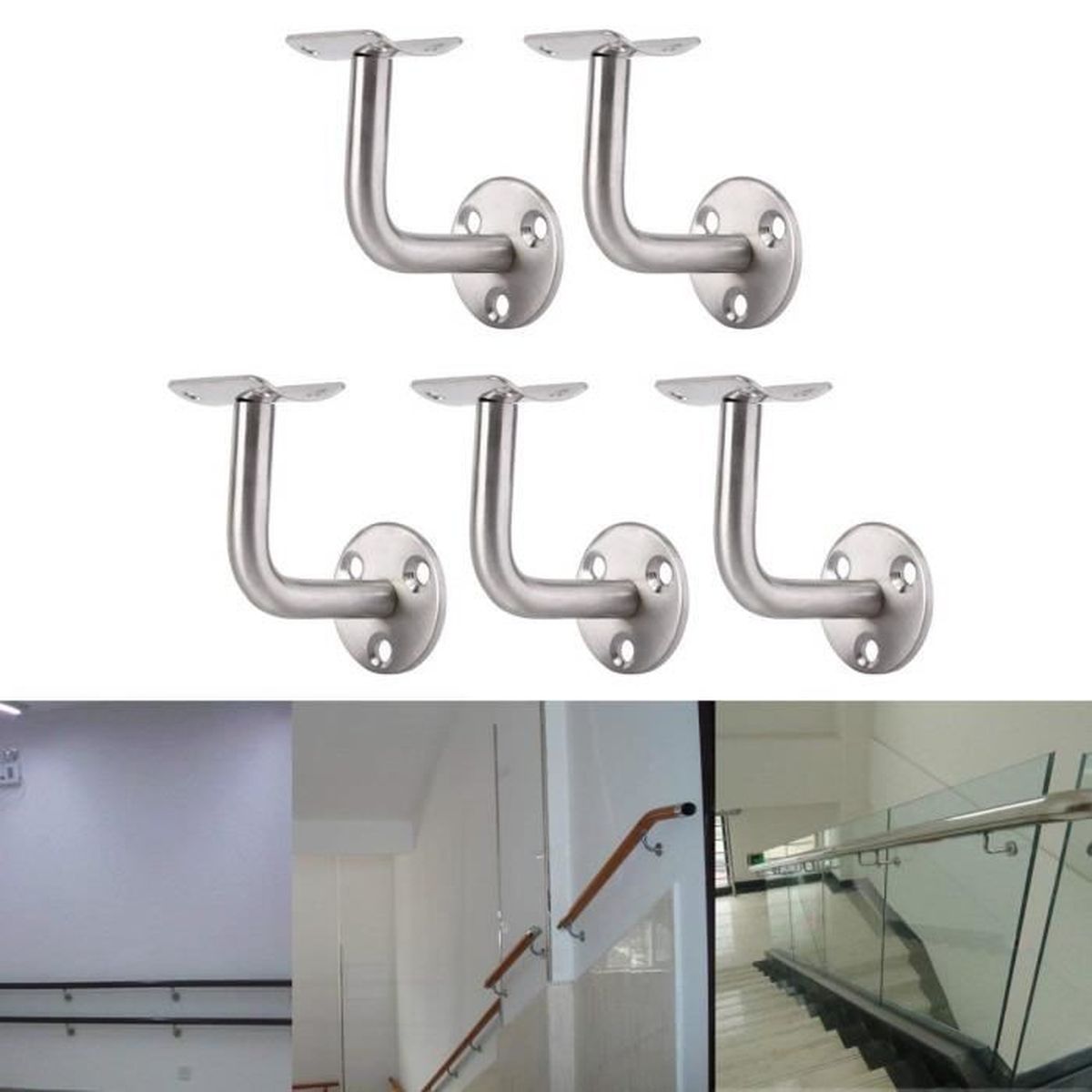 5x Support Main Courante dEscalier Fixation Murale avec Couvercle Inox 304