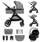Poussette combinée 3-en-1 Kinderkraft ESME PRO, siège auto MINK PRO 2 i-Size inclus, roues TPE increvables, pliage compact, Gris