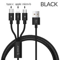 Câble téléphone,câble 3 en 1 USB Micro B-type-c 3A pour recharge rapide,cordon de chargeur pour téléphone Android- black -1.2m