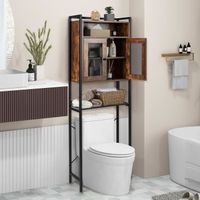 COSTWAY Meuble WC au-Dessus des Toilettes, Cadre en Acier, Placard à 2 Portes, Style Industriel, 24 x 60 x 172 cm, Marron