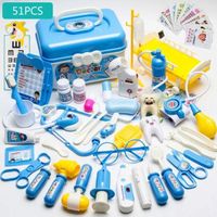 Ensemble de jouets de docteur,stéthoscope, boîte de rangement pour jeux pour enfants - 51PCS (Bleu)